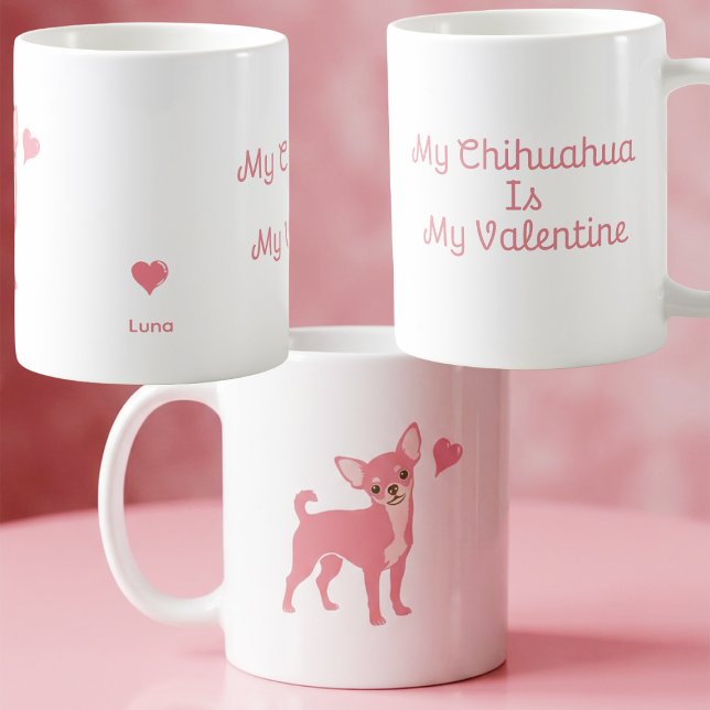Taza De Café Pastel Pink Chihuahua Valentine Mug, Custom Name (Subido por el creador)