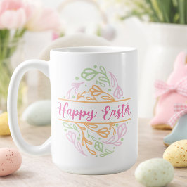 Taza De Café Pastel Pink Floral Easter Egg Happy Easter 15oz