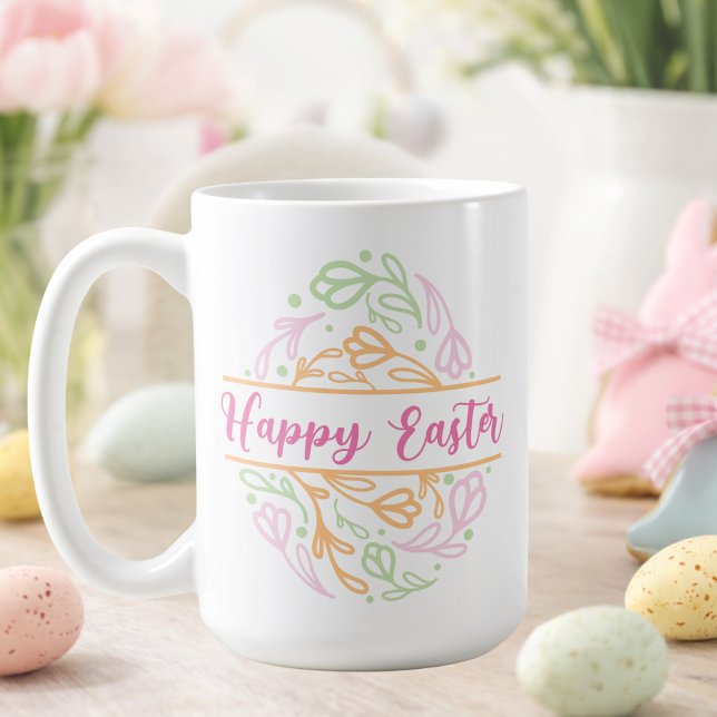 Taza De Café Pastel Pink Floral Easter Egg Happy Easter 15oz (Subido por el creador)
