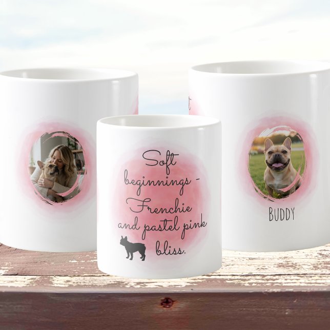 Taza De Café Pastel Pink French Bulldog Custom Photo & Name (Subido por el creador)