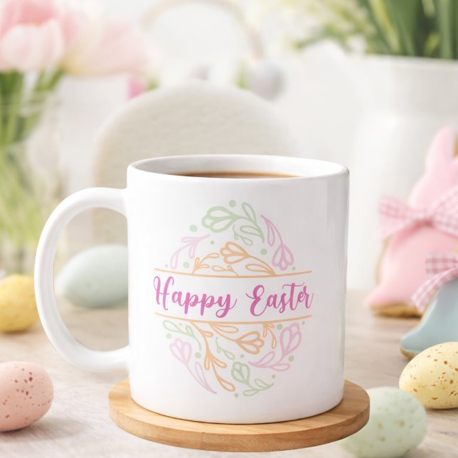 Taza De Café Pastel Pink Green Floral Easter Egg Happy Easter (Subido por el creador)