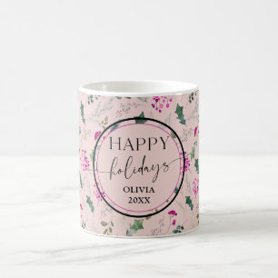 Taza De Café Pastel Pink Greeneration Foliage Happy Holidays Mu