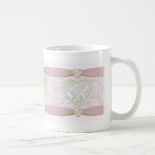 Taza De Café Pastel Pink Lace Pearl Photo Mug