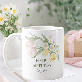 Taza De Café Pastel Pink Tulips Daffodils Floral Birthday Mug