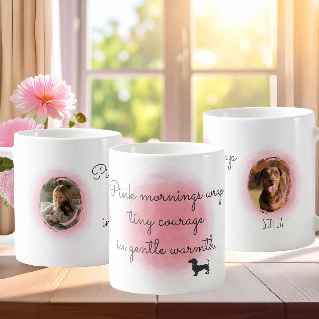 Taza De Café Pastel Pink Watercolor Dachshund - Custom Photo (Subido por el creador)