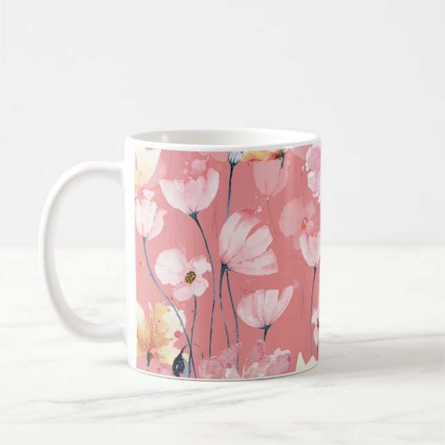 Taza De Café Pastel Poppies: Floral acuarela sin soldadura. (Izquierda)