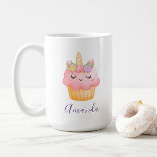 Taza De Café Pastel rosa dulce Unicornio con Rosas