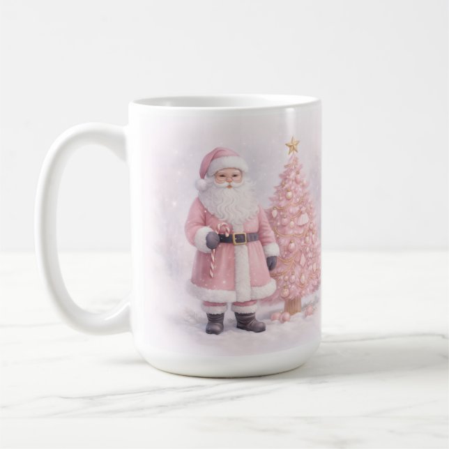 Taza De Café Pastel Rosa Santa de Navidad  (Izquierda)