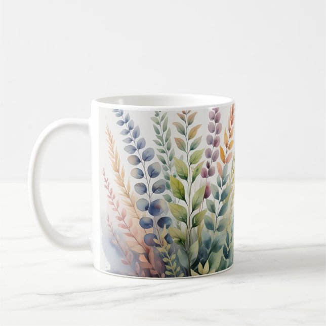 Taza De Café Pastel suave deja el follaje botánico (Izquierda)