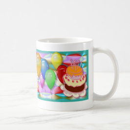 Taza De Café Pastel y globos de celebración de cumpleaños