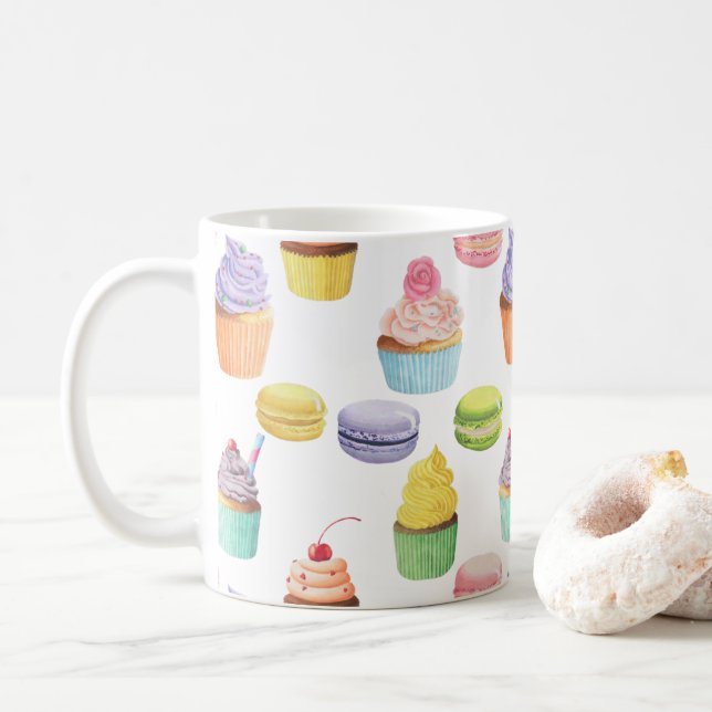 Taza De Café Pasteles y macarons de patrón de dulces (Con donut)
