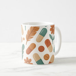 Taza De Café Pastillas de plumas de margarita boho del farmacéu