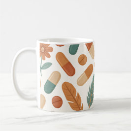 Taza De Café Pastillas de plumas de margarita boho del farmacéu