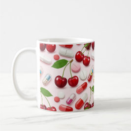 Taza De Café Pastillas rosadas Cerezas rojas para farmacéuticos