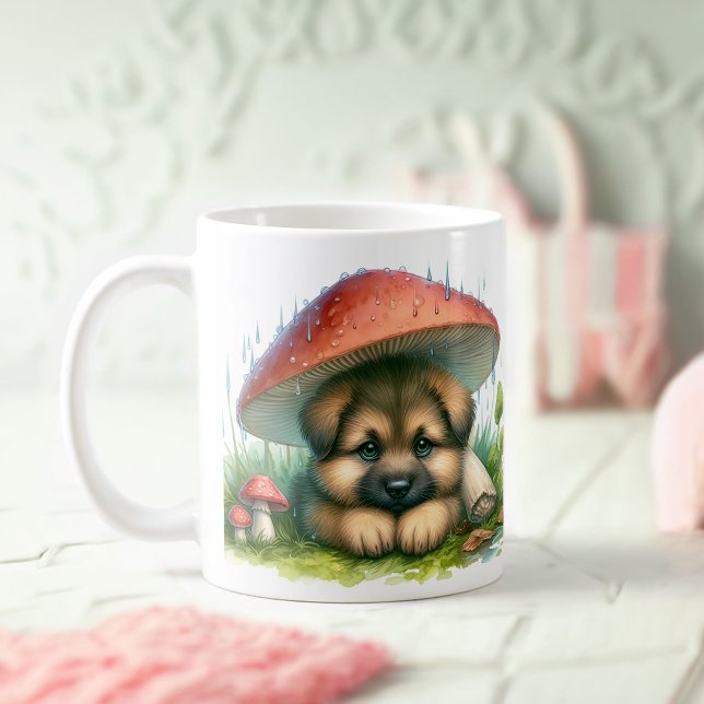 Taza De Café Pastor alemán cachorro bajo paraguas de hongos (Subido por el creador)