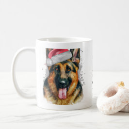 Taza De Café Pastor alemán con Navidades Santa hat Personalizad