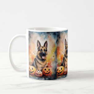 Taza De Café Pastor Alemán de Halloween con Calabazas Espeluzna