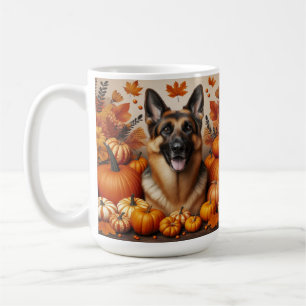 Taza De Café Pastor Alemán en entorno de otoño