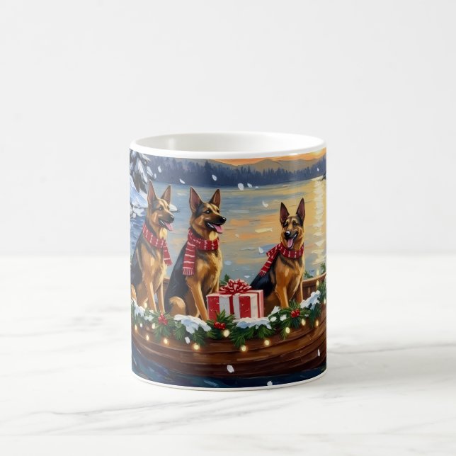 Taza De Café Pastor Alemán Navidad Barco Fiesta (Centro)
