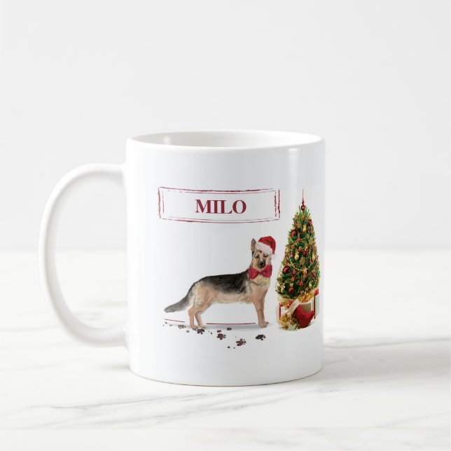 Taza De Café Pastor alemán Navidades graciosos perro con árbol (Izquierda)