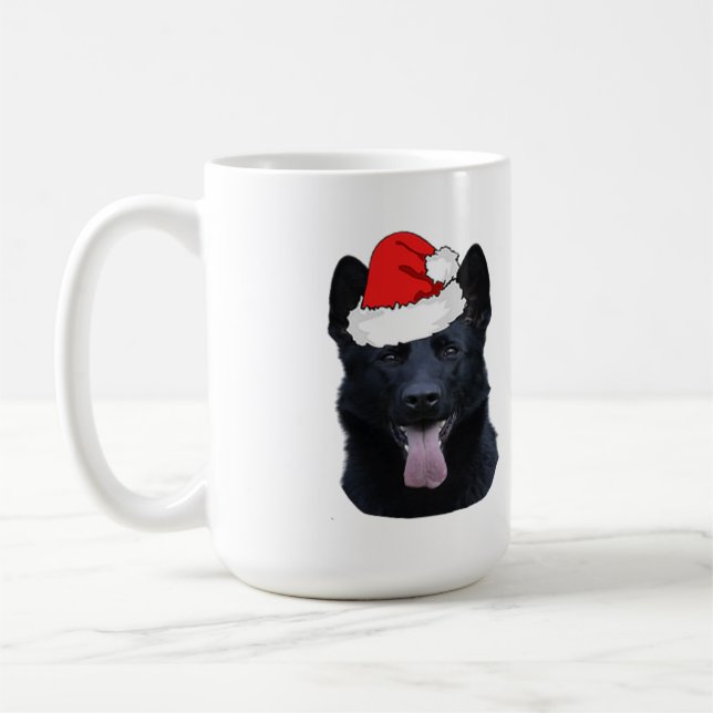 Taza De Café Pastor alemán negro con Santa Hat (Izquierda)