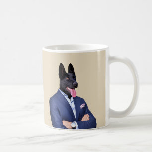 Taza De Café Pastor alemán negro con traje - Humanidad
