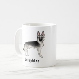 Taza De Café Pastor Alemán Sable Plateado con Nombre Personaliz