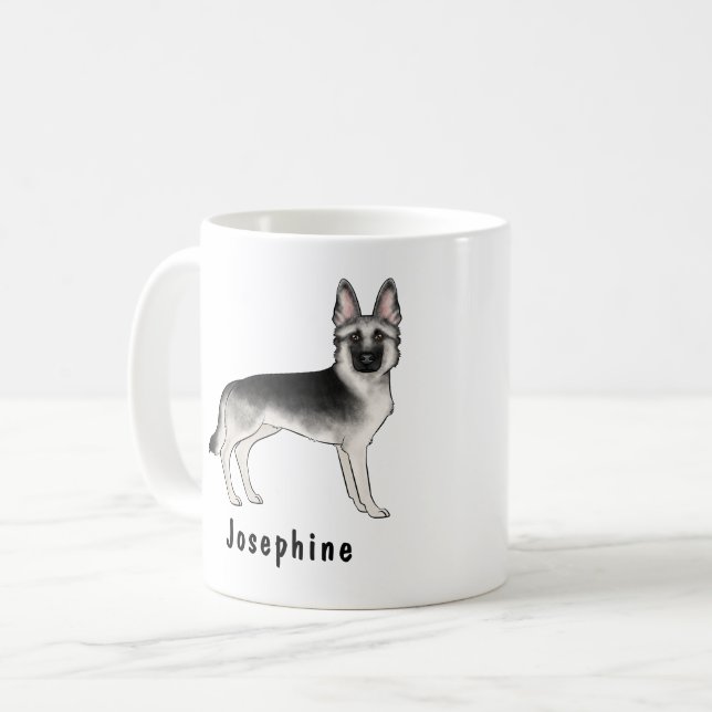 Taza De Café Pastor Alemán Sable Plateado con Nombre Personaliz (Anverso izquierdo)
