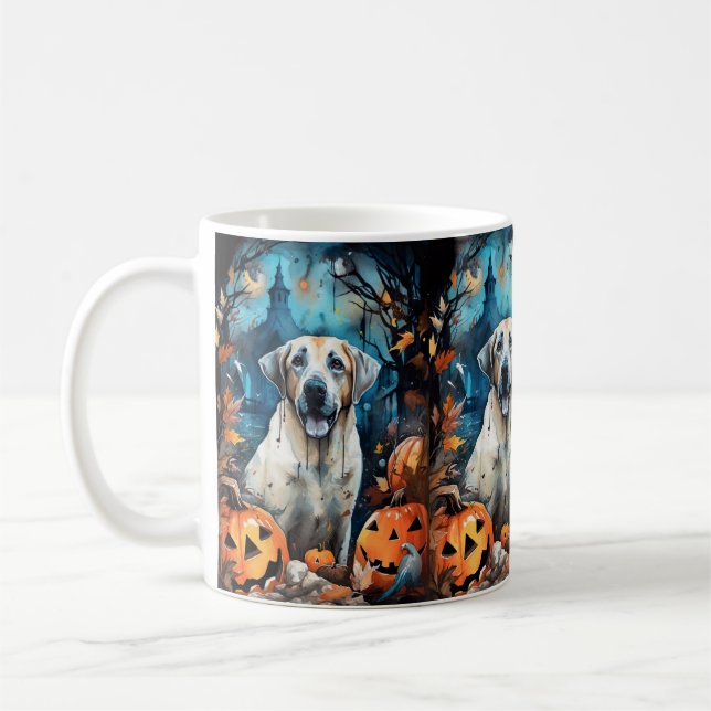 Taza De Café Pastor Anatoliano De Halloween Con Calabazas Asust (Izquierda)