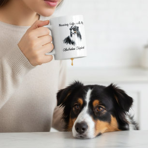 Taza De Café Pastor Australiano Acuarela Negra personalizar