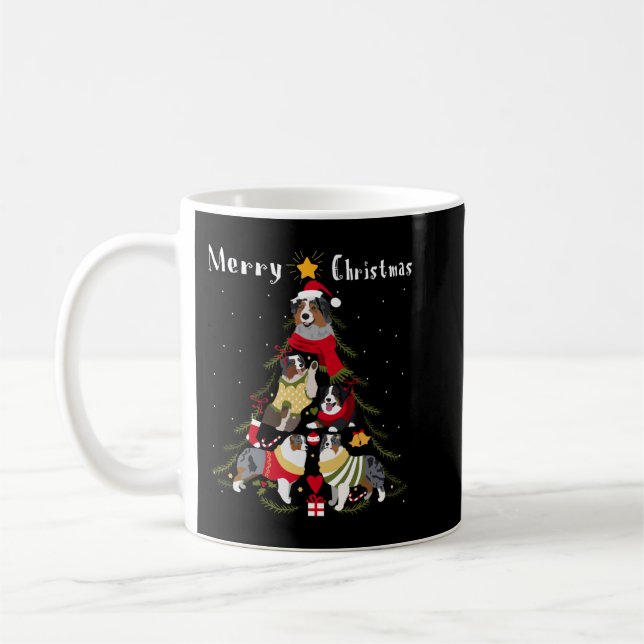 Taza De Café Pastor Australiano Aussie Christmas Tree Xmas Dog (Izquierda)
