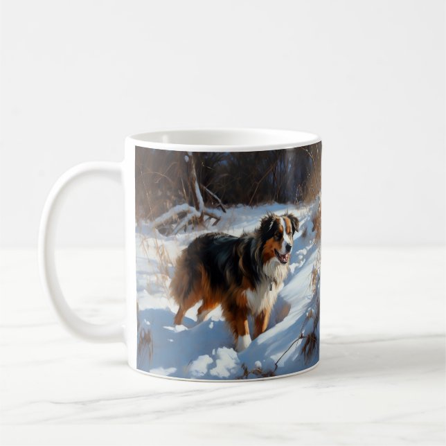Taza De Café Pastor australiano deja que nieva a Navidades (Izquierda)