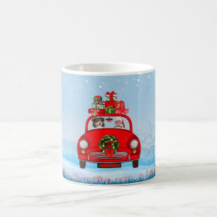 Taza De Café Pastor Australiano En Coche Con Santa Claus