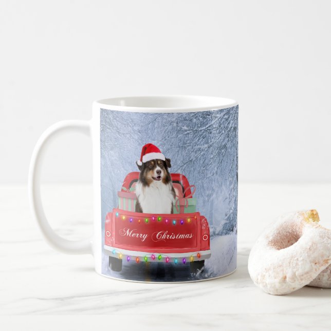 Taza De Café Pastor australiano en Navidades de Nieve (Con donut)