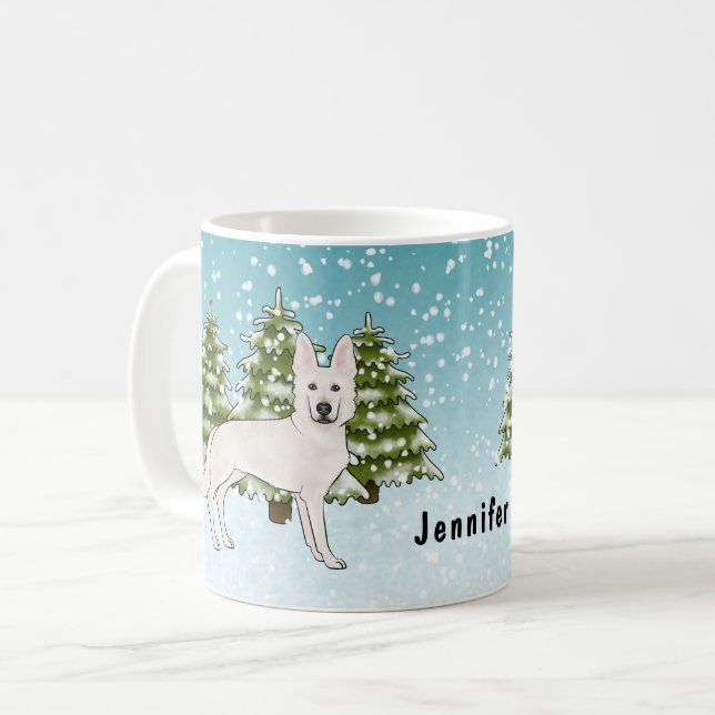 Taza De Café Pastor blanco suizo Selva de Invierno de Perro GSD (Anverso izquierdo)