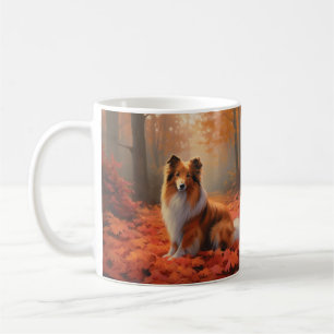 Taza De Café Pastor de Shetland en Otoño Hojas Caídas Inspiran