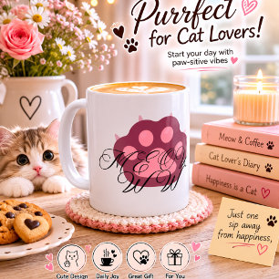Taza De Café Pata de Gato Linda "MIAU" Caligrafía – Gatito Ador