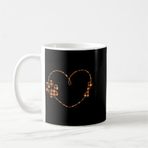 Taza De Café Pata de Perro de Cuadros Naranja Negro Corazón de