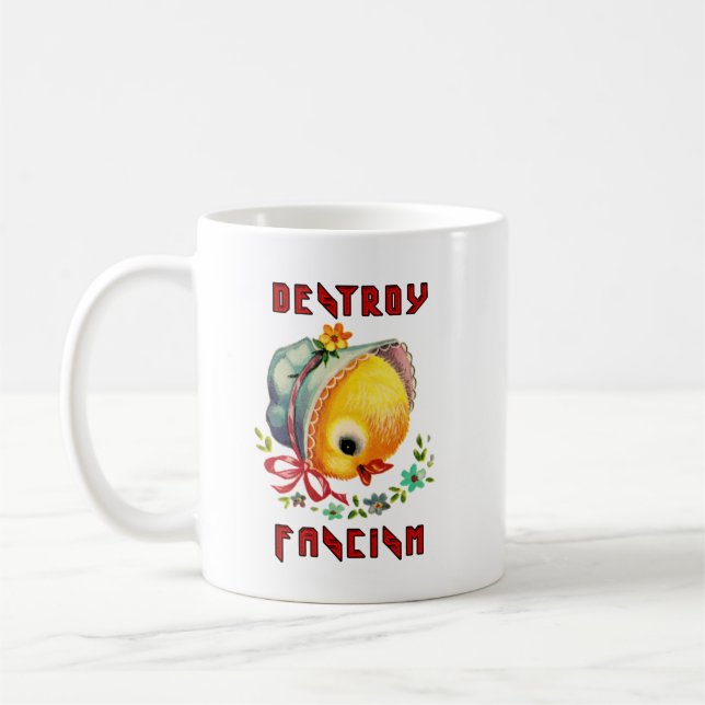 Taza De Café Patada Retro Cuta - Destruye el fascismo (Izquierda)