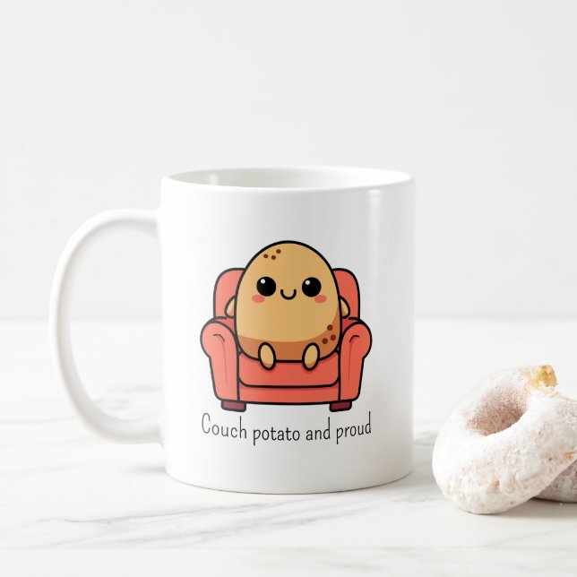 Taza De Café Patata De Sofá Y Orgulloso (Con donut)