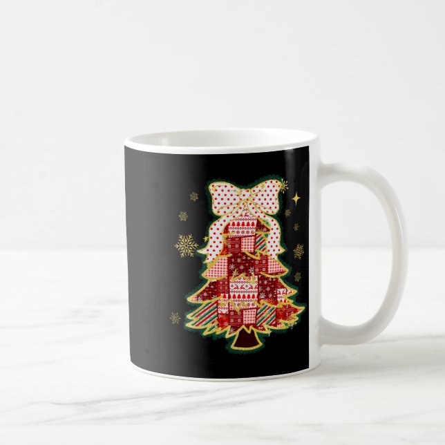 Taza De Café Patchwork Christmas Tree Coquette Bow Xmas Holiday (Derecha)