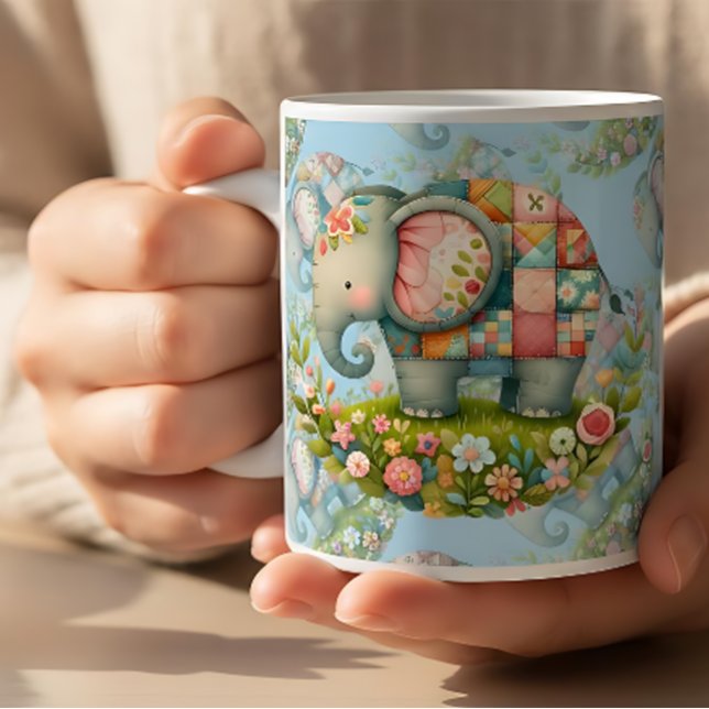 Taza De Café Patchwork Elephant Floral Meadow Charm (Patchwork Elephant Floral Meadow Charm Coffee Mug)