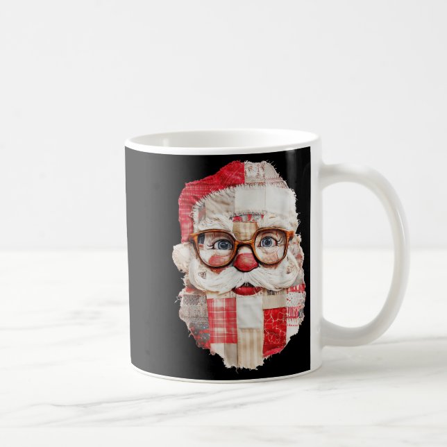 Taza De Café Patchwork Santa Claus Face Preppy Girly Christmas  (Derecha)