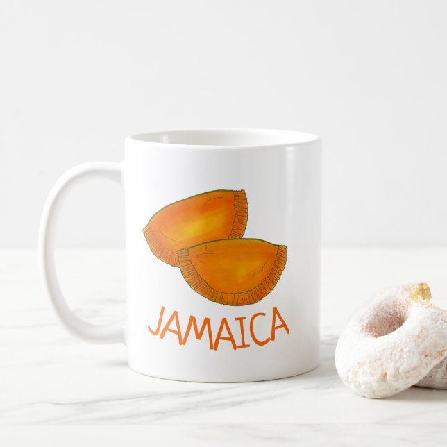 Taza De Café Patentes de carne jamaiquina Cocinando alimentos J (Con donut)