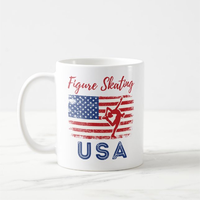 Taza De Café Patinaje artístico sobre la bandera estadounidense (Izquierda)