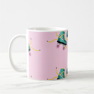 Taza De Café Patines de rodillos retro: patrón rosa.