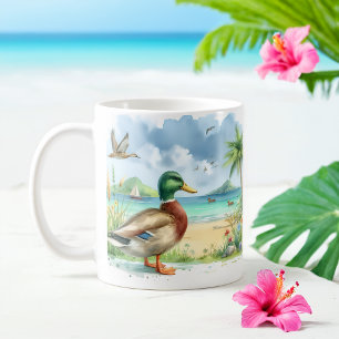 Taza De Café Pato acuático de verano en la playa