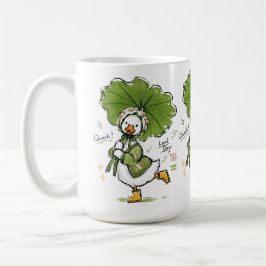 Taza De Café Pato Adorable con Sombrilla de Hoja y Gorro Floral