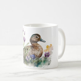 Taza De Café Pato De Acuarela En Flores