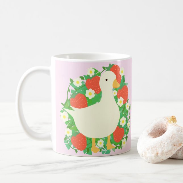 Taza De Café Pato de gasa de fresa floral (Con donut)